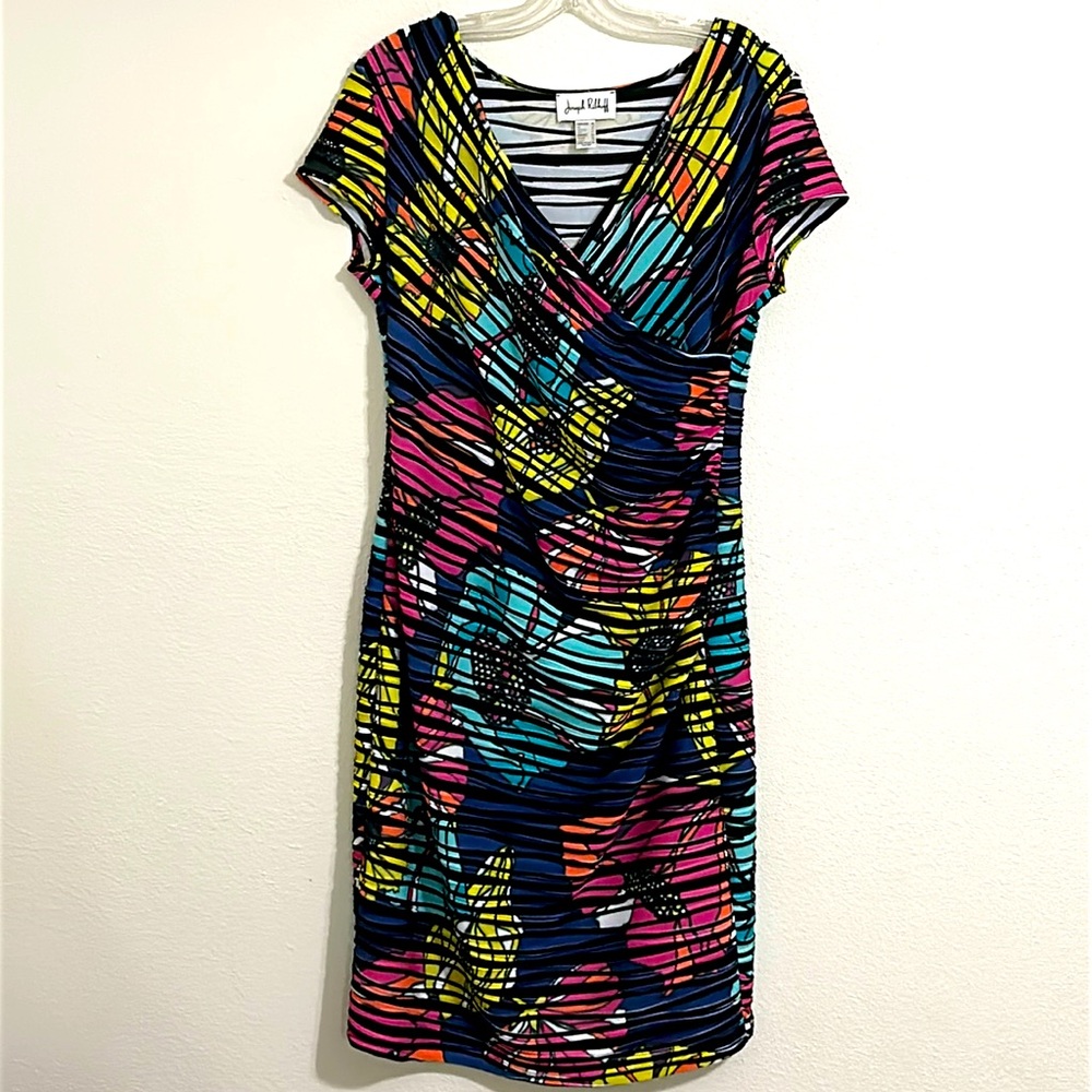 Joseph Ribkoff Multicolor Floral Striped Midi Dress